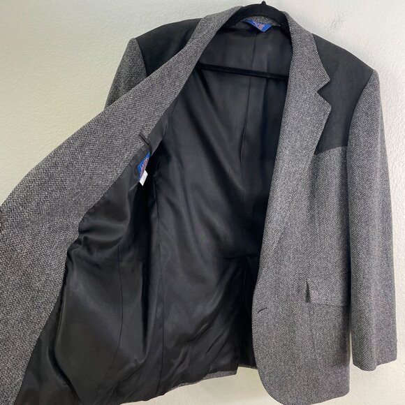 Pendleton Mens 40 Herringbone 100% Virgin Wool Blazer Jacket Elbow Patch Western - Picture 7 of 11
